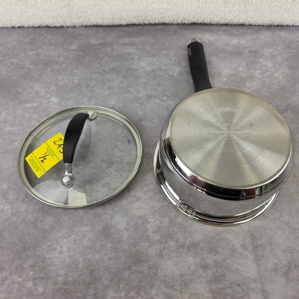 Cuisinart 8619-14 Stainless Steel 1 Qt Saucepan with Glass Lid Silver Black